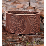   Leather Bracelet Cuff Wristband Kolovrat Symbol Slavic Sun Weel Celtic Knotwork Talisman Amulet Carving Leather